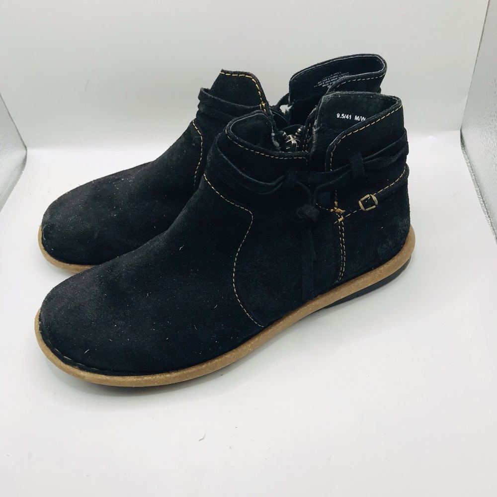 Born Black Suede Ankle Boots with Tan Sole - Picture 3 of 12
